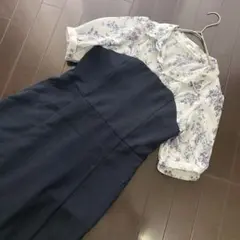 低身長さん　フラワープリント ロングワンピース ネイビー　LP
