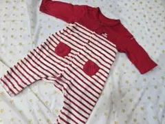 ミキハウス　赤白ストライプロンパース