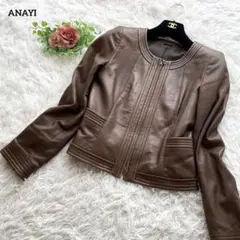アナイ ANAYI レザージャケット 羊革 ダークブラウン シングル 38 M