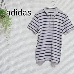 adidas グレーと黒のストライプ ボーダー ポロシャツ Mサイズ