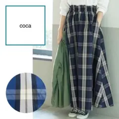 coca フレアチェックスカート ブルー ONE SIZE