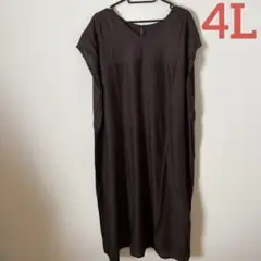 【新品】大きいサイズ4L 胸元刺繍コットンワンピース　ブラウン系