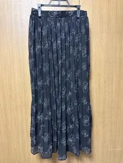 ロングスカート プリーツスカート 黒 花柄