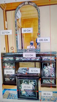 T1127☆螺鈿細工　ドレッサー　化粧台　鏡台　三面鏡　李朝　中国美術　花鳥風月 T1127☆螺鈿細工 ドレッサー 化粧台 鏡台 三面鏡 李朝 中国美術