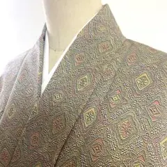 2m2325 着物 毛 単衣 小紋 緑 茶色 ピンク 青 黄色 花柄 和装