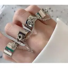 シルバー チェーンリング4連 ペア指輪 韓国 クールq
