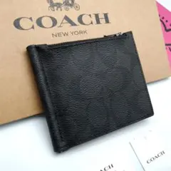 新作　新品　COACH　マネークリップ　折り財布　メンズ　人気の小銭入れ付き
