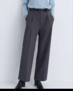 値下げ　UNIQLO タックワイドパンツ グレーM