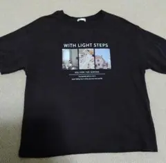 ブラウン プリント 半袖Tシャツ S