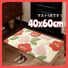 ☆新品☆ キッチンマット バスマット 玄関 ホワイト系 40x60cm 花 和風