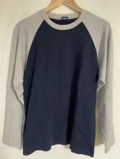 オールドユニクロUNIQLO L ネイビー/ベージュ 七分袖カットソー