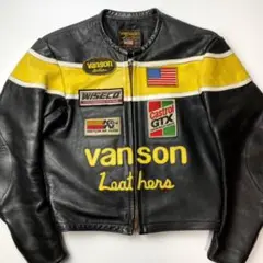 【希少】VANSON レザー ライダースジャケット 40 黒 黄 フラッグ 本革