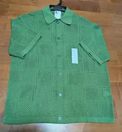 GU ウォッシャブル　メッシュニットシャツ L グリーン