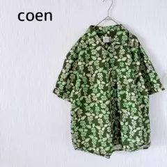 【コーエン】メンズ半袖シャツ Ｌ 緑系 アロハシャツ柄 ビーチ リゾート 夏服