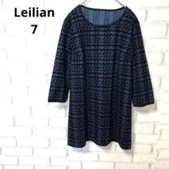 Leilian 長袖　チュニック　フロッキー　日本製　ネイビー　7