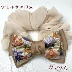 ハンドメイドシュシュM-3937♡バニラジョーゼット♡インド刺繍リボン付♡