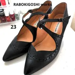 ❣️RABOKIGOSHI worksブラックレザー ストラップハイヒール23