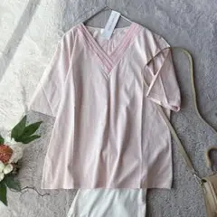 新品(M)美品/未使用/Tシャツ/半袖/コットン100%/綿/ピンク/Vネック