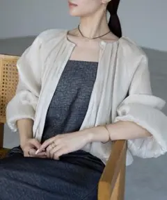 アイボリー シフォン カーディガン バルーンスリーブ