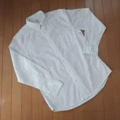 [新品未使用] ユニクロ ホワイト ×ネイビードット柄 長袖シャツ Lサイズ