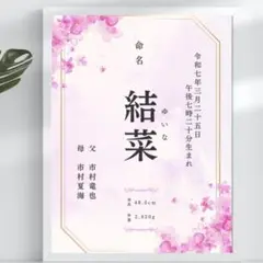 NEWデザイン【即日〜翌日発送】オーダー命名書 ピンク　102