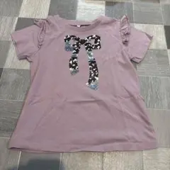 GU スパンコールリボン柄 Tシャツ　130cm