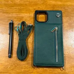 ⭐️ iPhone 15 Plus スマホケース 肩掛け ショルダー グリーン
