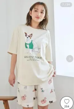 ジェラートピケ犬柄セットアップパジャマ夏水着散歩プードルふんわりプレゼントS M