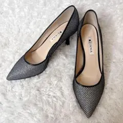 ✨美品 ダイアナ ブラック メッシュ パンプス ハイヒール レザー 23.5