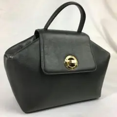 美品 ジバンシー ターンロック ボックス型 ハンドバッグ 金具 レザー 黒