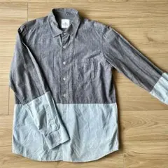 uniform experiment 長袖シャツ グレーライトブルー日本製