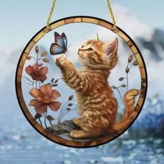 猫と蝶のサンキャッチャー 20cm