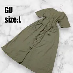 【ジーユー】GU フロントボタンワンピース 半袖 Vネック ロング丈 ポケット付