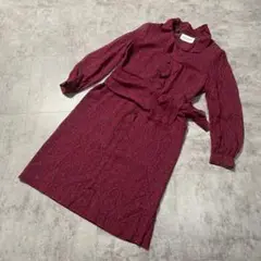 【美品】ジュンアシダ 長袖リボン付き シルクワンピース Mサイズ