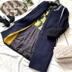 PaulSmith BLACK カシミヤ混バイカラービジュー付きノーカラーコート