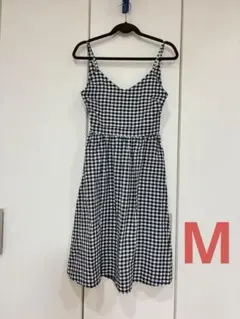 【美品】ギンガムチェック キャミワンピース 白 黒 ロング丈 ワンピース