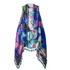 新品未使用タグ付✨Desigual 蝶々 リバーシブル ストール （ブルー）