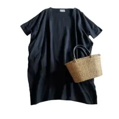 美品 オネット Honneteリネン ボートネック ワンピース オーバーサイズ