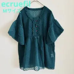 【新品】エクリュフィル シアー半袖シャツ バルーンスリーブ ドット柄 透け感