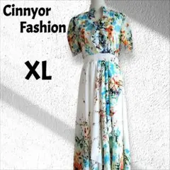 Cinnyor Fashion　ロングワンピース　シフォン　花柄　XL