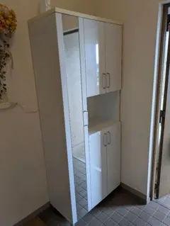 ホワイトシューズラック ミラー付き