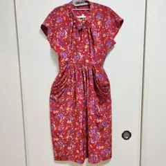 NORMA KAMALI 花柄 ワンピース 赤 ノースリーブ レトロ 昭和レトロ