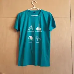 ヨガポーズイラストTシャツ XS ターコイズRIMYI50周年記念Tシャツ