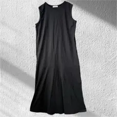 しまむら ブラックノースリーブワンピース M ロングワンピ Tシャツワンピ