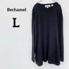 Bechamel 【L】長袖ニット 刺繍　花柄　ブラック
