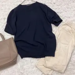 AMERICANHOLICアメリカンホリック＊半袖サマーニット【M】　ネイビー