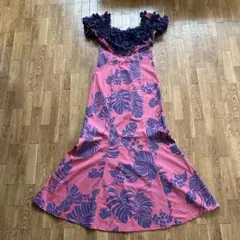 プリンセスカイウラニ　フラダンスドレス　フリル付きパフスリーブ白×イエロー　XL プリンセスカイウラニ フラダンスドレス フリル付きパフスリーブ