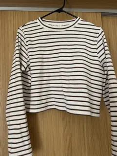 ems. 白茶ストライプ クロップド長袖Tシャツ