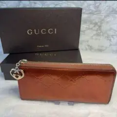 GUCCI シマ　ハート　長財布　オレンジ