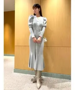 SNIDEL Sustainableフロントボタンニットワンピース ミント